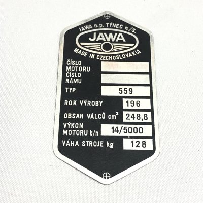 614-559480g Typenschild JAWA (in tschechischer Beschriftung)